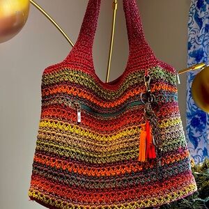 The Sak Woven Crochet Rainbow Colorful Shoulder Bag Tote Purse